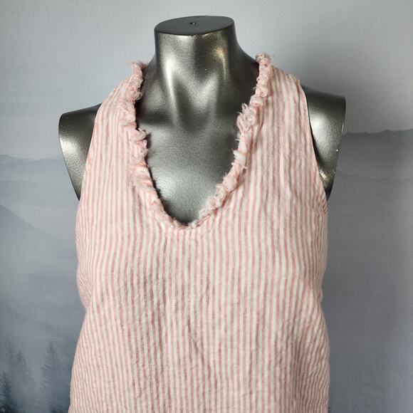 Tommy Bahama Mini Cabana Pink Striped Linen Fringe Shift Dress | Women's S/P - Picture 3 of 15